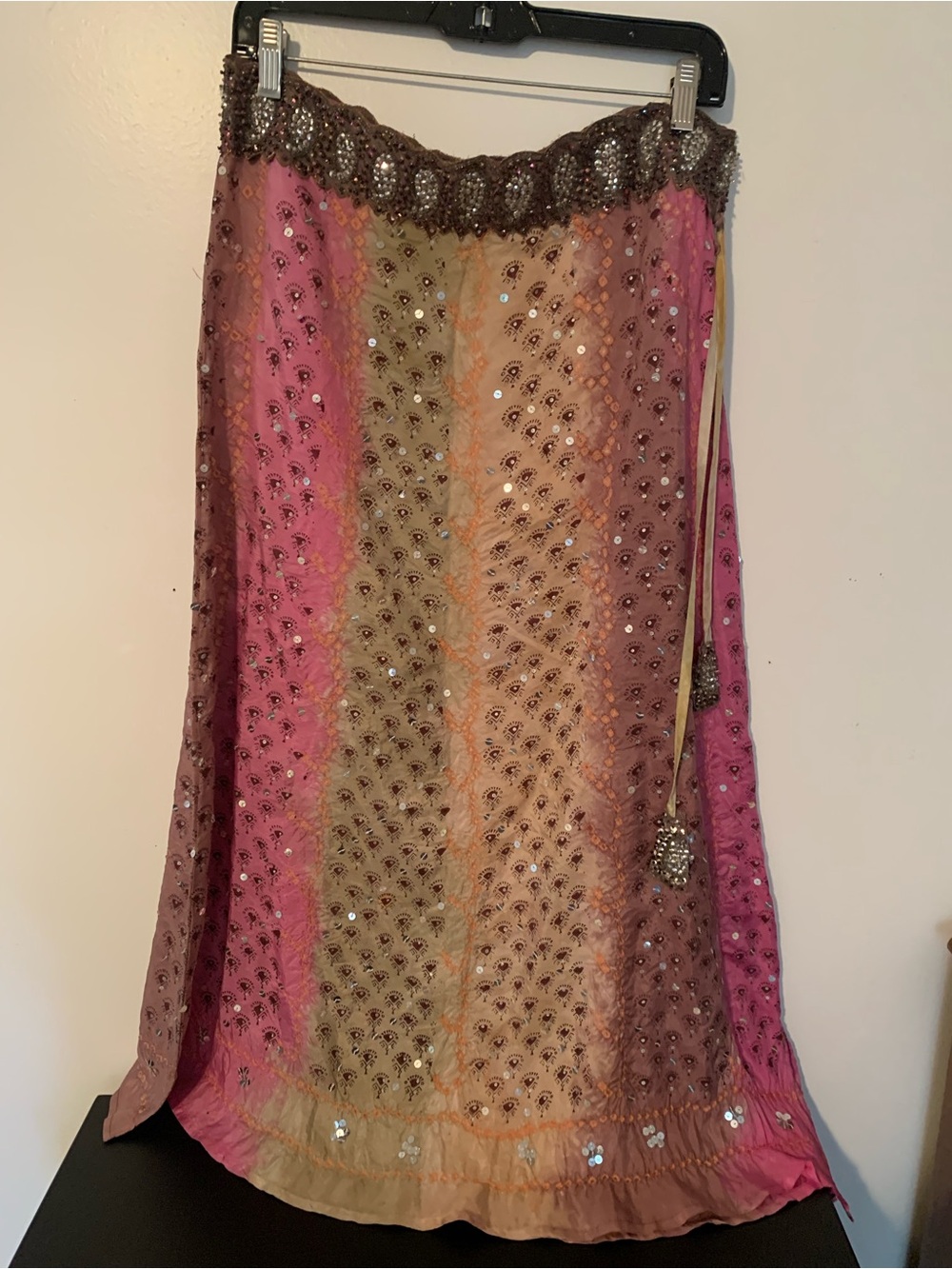 Sweet by Miss Me Pink and Brown Beaded Maxi Skirt